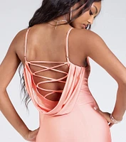 Lizzie Lace-Up Cowl Back Slit Formal Dress