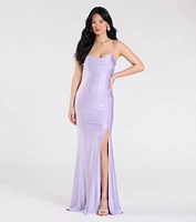 Lizzie Lace-Up Cowl Back Slit Formal Dress