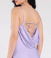 Lizzie Lace-Up Cowl Back Slit Formal Dress