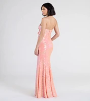 Minerva Strapless Floral Sequin Formal Dress