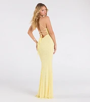 Marlene Lace-Up Mermaid Beaded Pearl Formal Dress