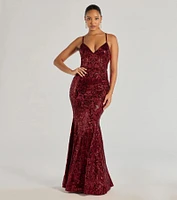 Saskia Lace-Up Mermaid Sequin Satin Formal Dress