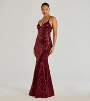 Saskia Lace-Up Mermaid Sequin Satin Formal Dress