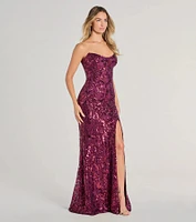 Chandler Strapless Lace-Up Sequin Formal Dress