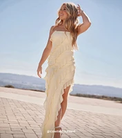 Gabby Formal Mesh Strapless Ruffle Long Dress