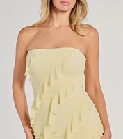Gabby Formal Mesh Strapless Ruffle Long Dress
