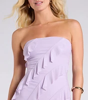 Gabby Formal Mesh Strapless Ruffle Long Dress