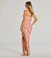 Brie Strapless Ruffled Slit Column Dress