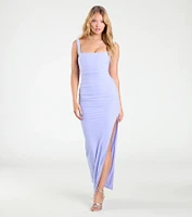Layne Square Neck Slim Mesh Formal Dress