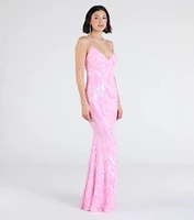 Acacia Iridescent Sequin Lace-Up Formal Dress