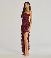 Brie Strapless Ruffled Slit Column Dress