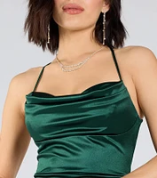 Melinda Satin Lace-Up Formal Dress
