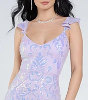 Estella V-Neck Column Long Sequin Formal Dress