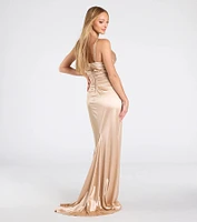 Jordyn Formal Satin Mermaid Dress With Train