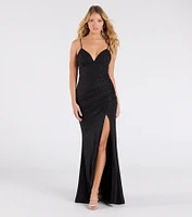 Rhonda Strappy Back Slit Glitter Formal Dress