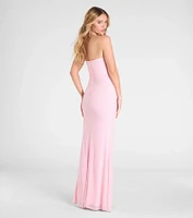 Cindy Beaded Strapless Column Formal Dress