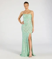 Celina Sequin Lace-Up High Slit Mermaid Dress