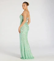 Celina Sequin Lace-Up High Slit Mermaid Dress