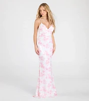 Farryn Lace-Up Mermaid Floral Sequin Formal Dress