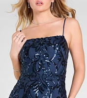 Jillian Sequin Slit Long Formal Dress