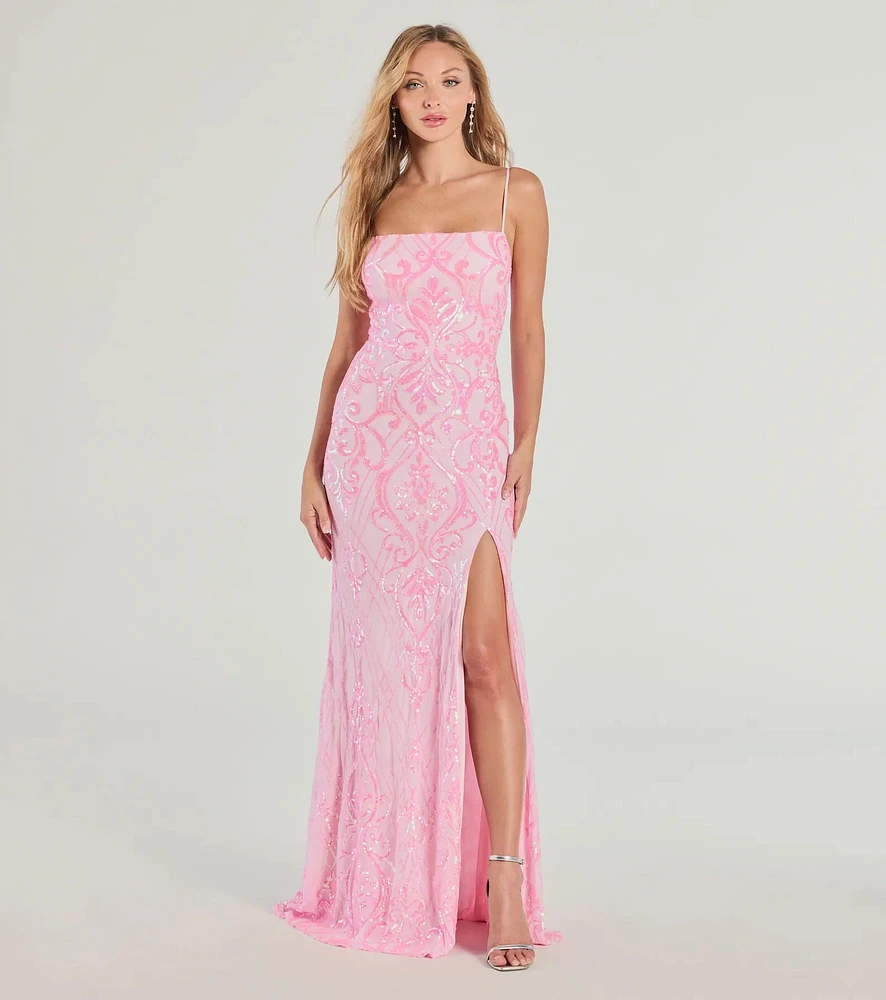 Tabitha Sleeveless Sequin Formal Column Dress