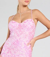 Zadie Lace-Up High Slit Sequin Formal Dress