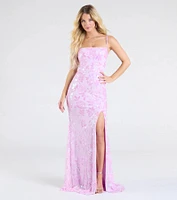 Kimber High Slit Floral Sequin Mermaid Dress