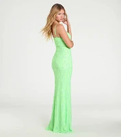 Ebony Sequin Corset Slit Mermaid Dress