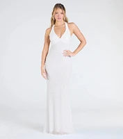 Tyra Halter Open Back Pearl Mermaid Formal Dress