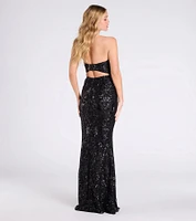 Barbara Strapless Slit Mermaid Sequin Formal Dress