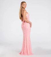 Mariah Lace-Up Slit Sequin Formal Dress