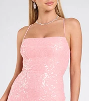 Mariah Lace-Up Slit Sequin Formal Dress