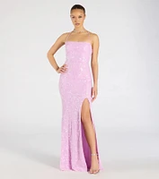 Mariah Lace-Up Slit Sequin Formal Dress