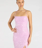Mariah Lace-Up Slit Sequin Formal Dress