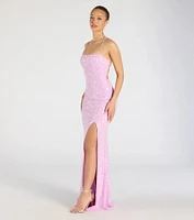 Mariah Lace-Up Slit Sequin Formal Dress