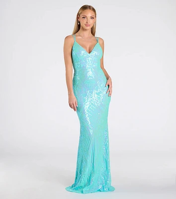 Liana Formal Sequin Scroll Mermaid Dress