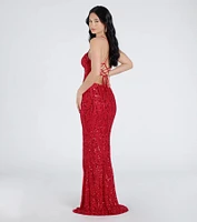 Mckenna Lace-Up Slit Sequin Beaded Formal Dress