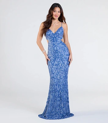 Jenny Cutout Open Back Mermaid Sequin Formal Dress