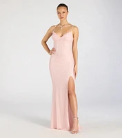 Valeria Cutout Lace-Up Sequin Beaded Formal Dress