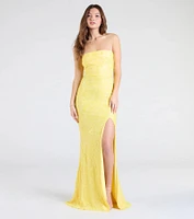 Barbara Strapless Slit Mermaid Sequin Formal Dress
