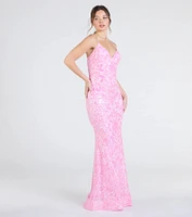 Jessica Lace-Up Mermaid Sequin Formal Dress