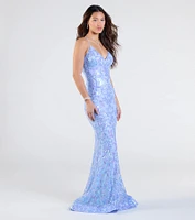 Jessica Lace-Up Mermaid Sequin Formal Dress