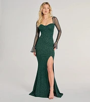Connie Glitter Long Sleeve Column Formal Dress