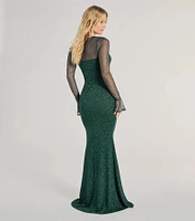 Connie Glitter Long Sleeve Column Formal Dress