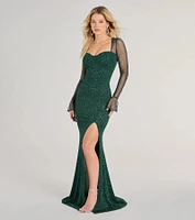 Connie Glitter Long Sleeve Column Formal Dress