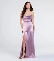 Steffanie Tie-Back Slit A-Line Satin Formal Dress