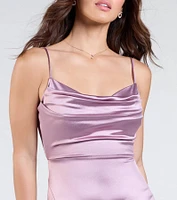 Steffanie Tie-Back Slit A-Line Satin Formal Dress