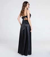Steffanie Tie-Back Slit A-Line Satin Formal Dress