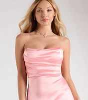 Alison Strapless Slit A-Line Satin Formal Dress