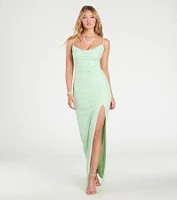 Shelly High Slit Glitter Knit Formal Dress